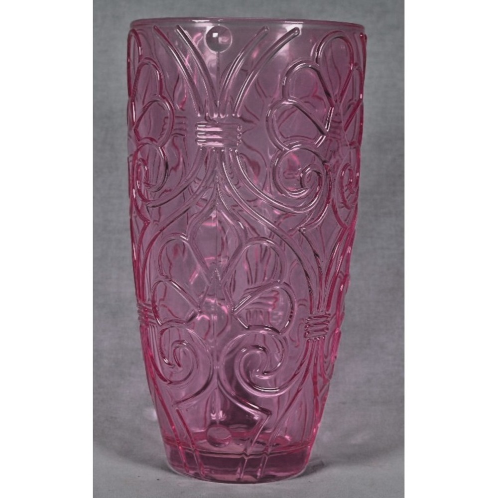 Sweet Heart Medley Pink Pressed Glass Vase Heavy Embossed Flowers 8.5" - Picture 4 of 7